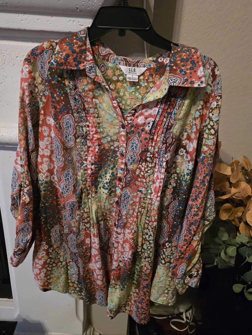 Women’s Multicolor Printed Button-Front Blouse SLB 100% Cotton Sz.1X